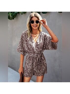 PRETTYGARDEN Floral Print Shorts Jumpsuit V-Neck 3/4 Sleeve Romper With Pockets